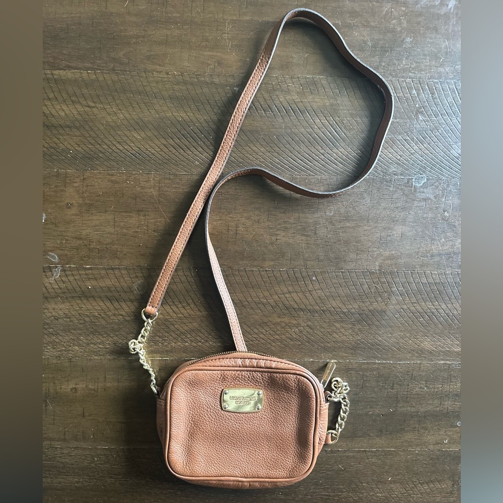 Michael Kors Tan Leather Crossbody Bag with Gold Chain